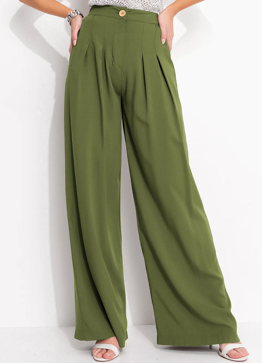 Quintess - Calça Verde em Viscose Plana