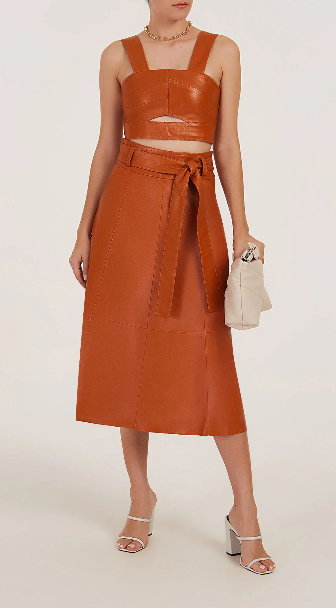 Top Iódice Cropped Alça Larga Detalhe Zíper Caramelo