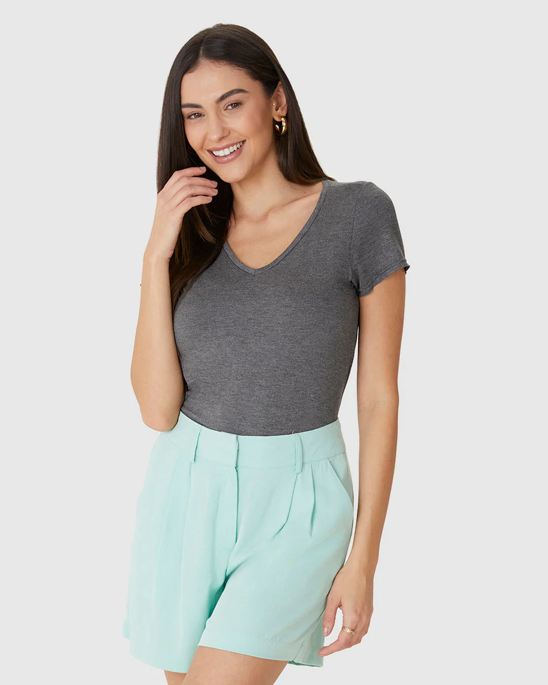 Blusa Básica Feminina Mullet Decote V Em Viscose Stretch