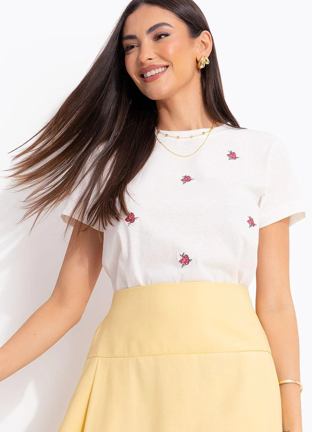 Quintess - Blusa Off White em Malha de Algodão