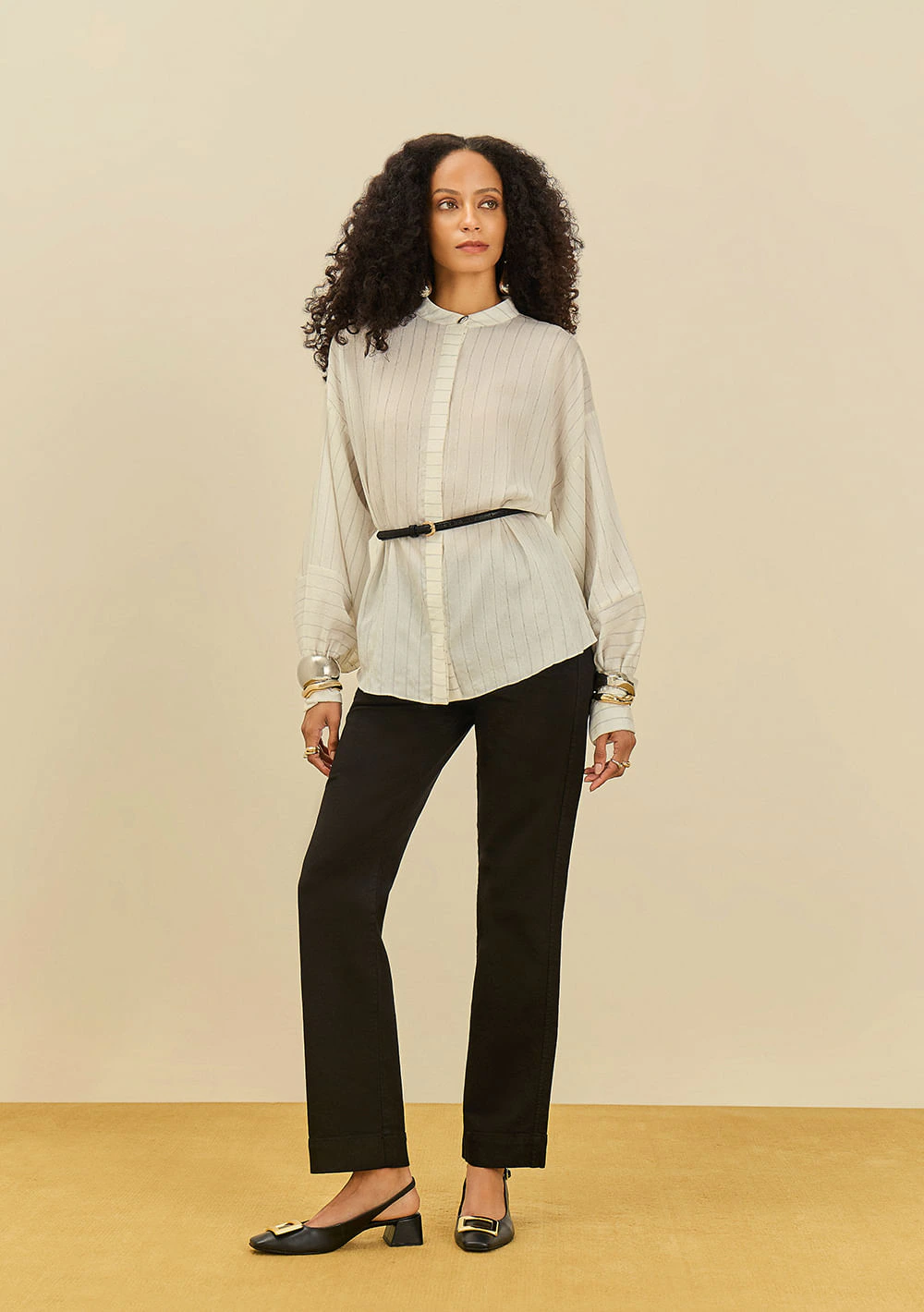 Camisa Maria.Valentina Oversized Gola Padre Manga Longa Alongada Off White