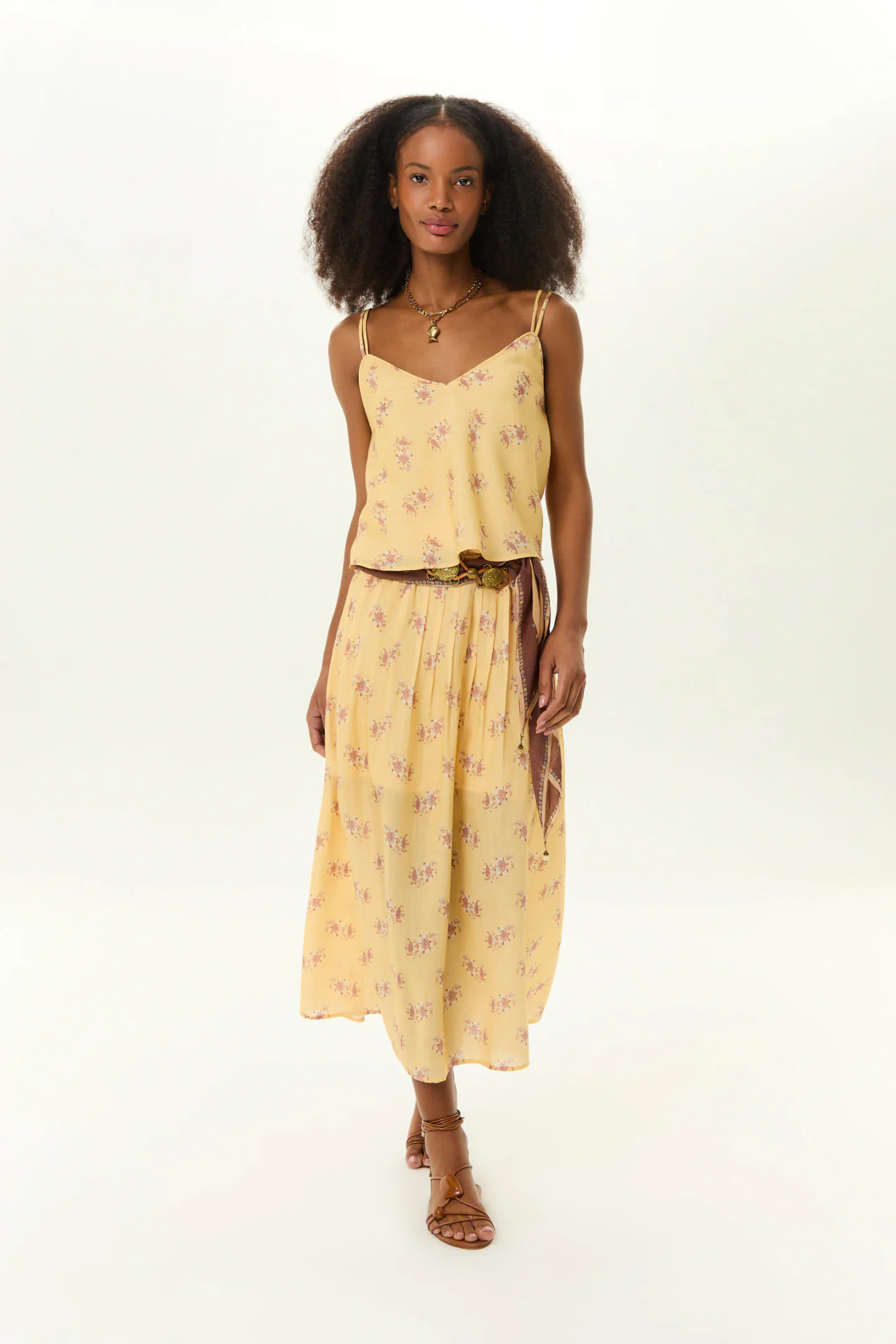 Saia Midi Pregas Estampa Mini Fleur