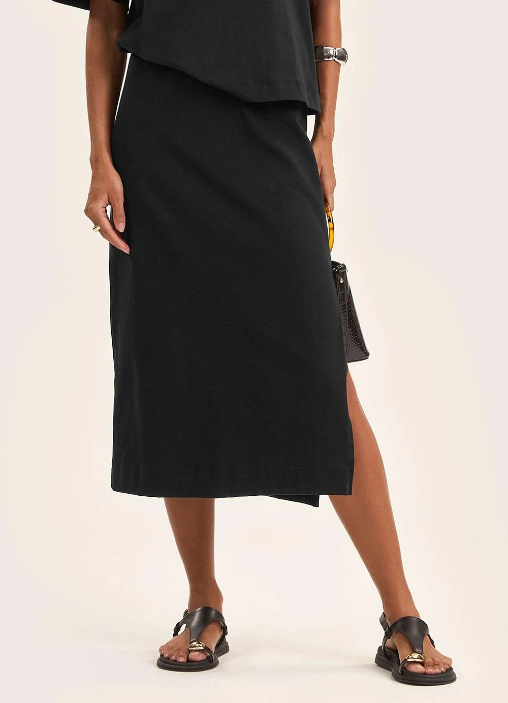 Rovitex - Saia Midi Feminina em Malhão Preto