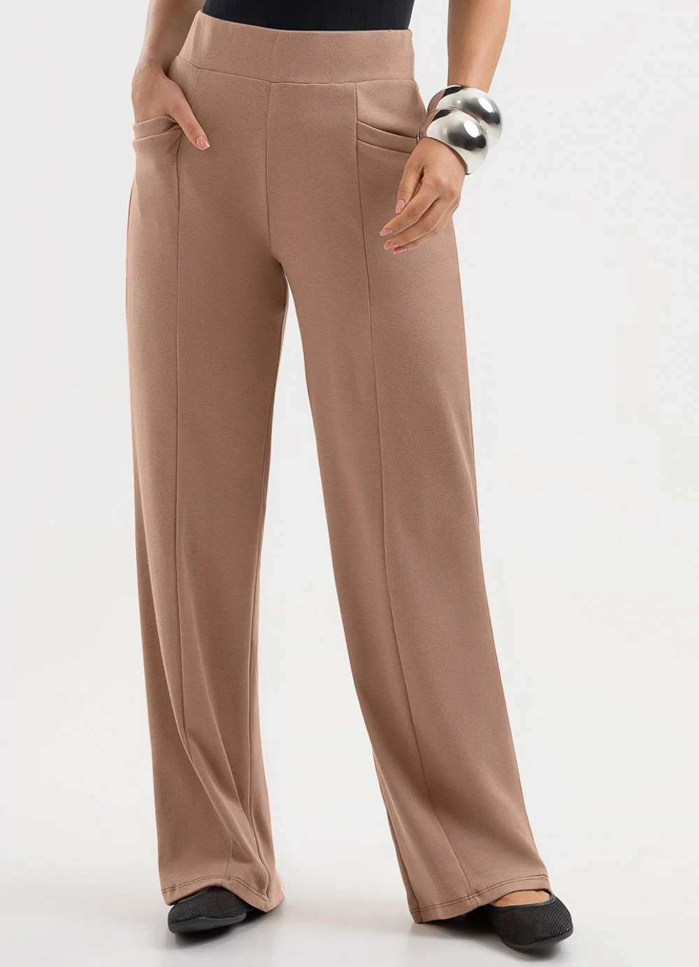 Cativa - Calça Pantalona em Algodão Marrom