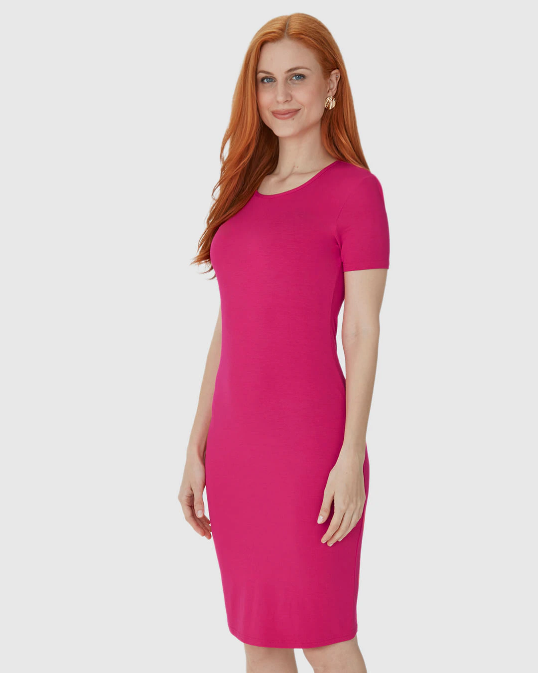 Vestido Básico Feminino Manga Curta Em Viscose Stretch