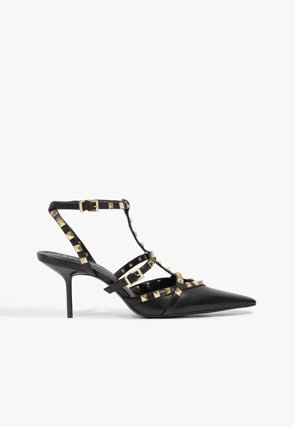Scarpin Salto Médio Fino Tachas Preta