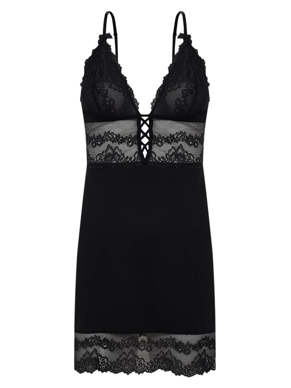 Camisola Curta Sem Manga Microfibra Renda Fiorella Preto