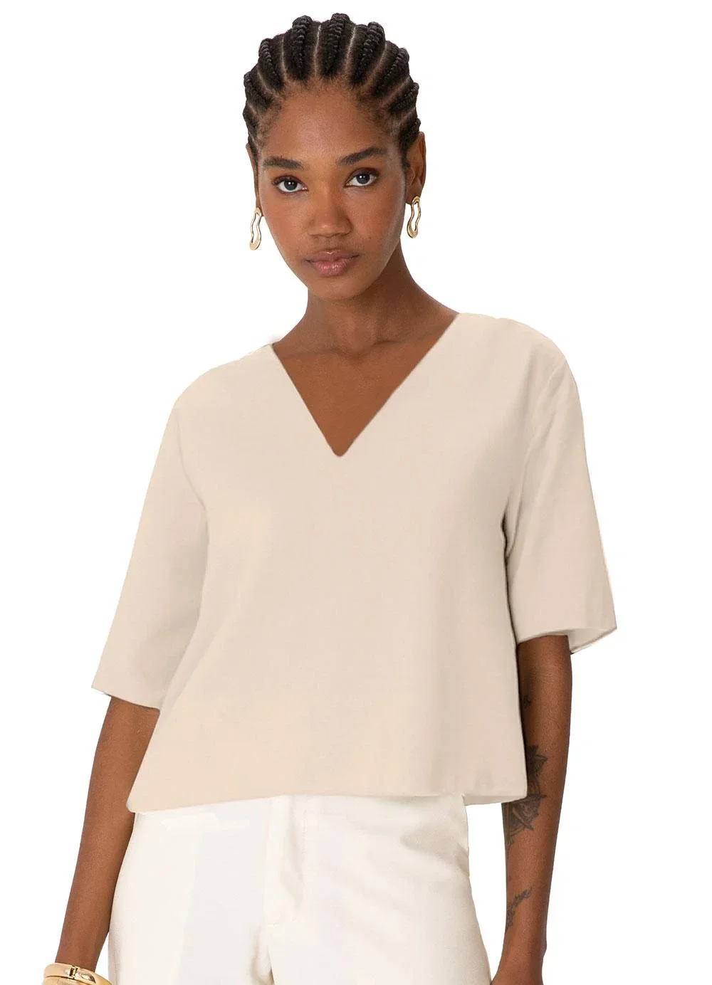 Enfim - Blusa Reta Texturizada Areia