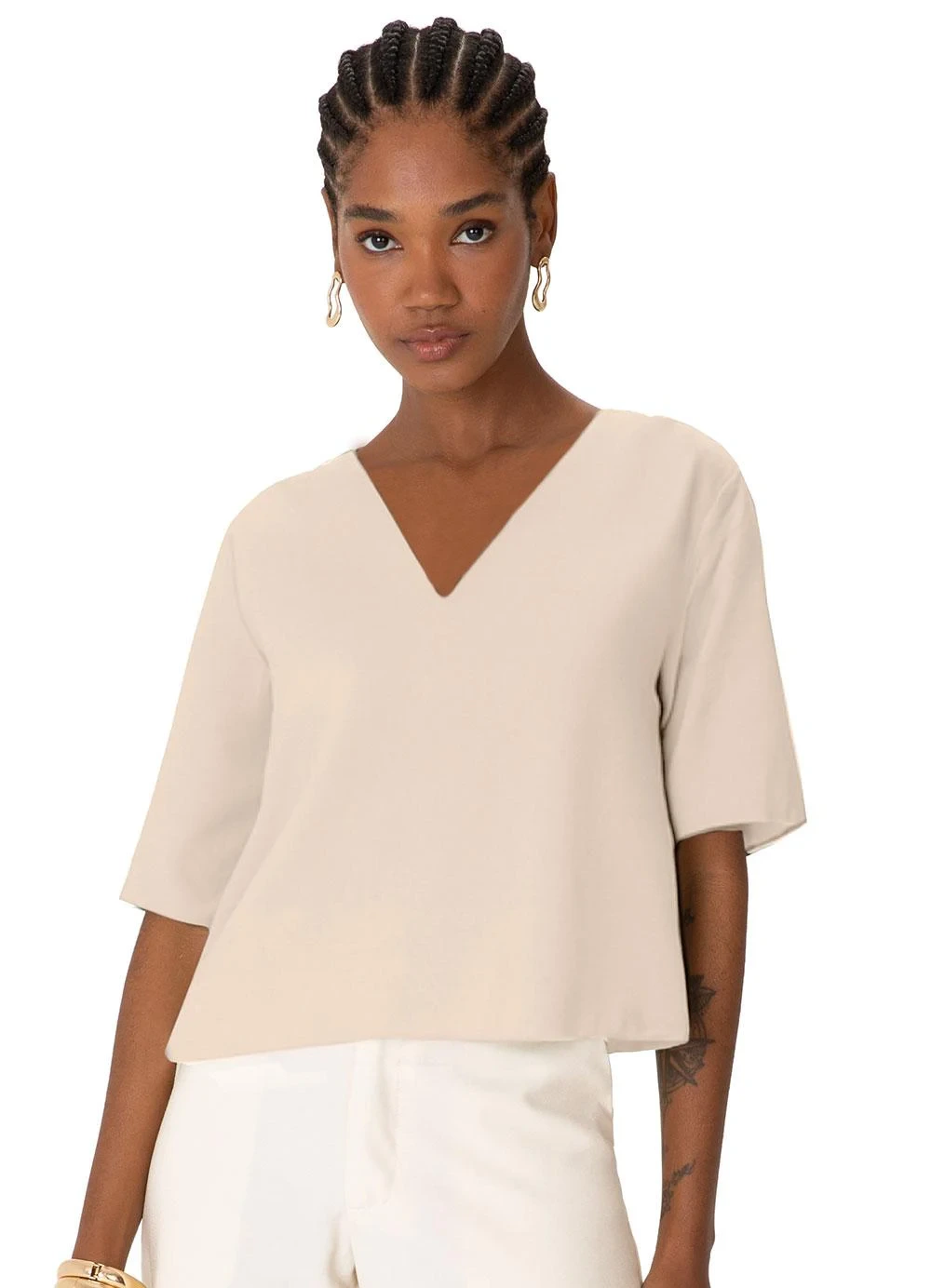 Enfim - Blusa Reta Texturizada Areia
