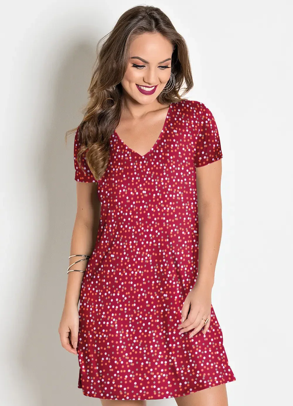 Moda Pop - Vestido Poá Colorido em Malha