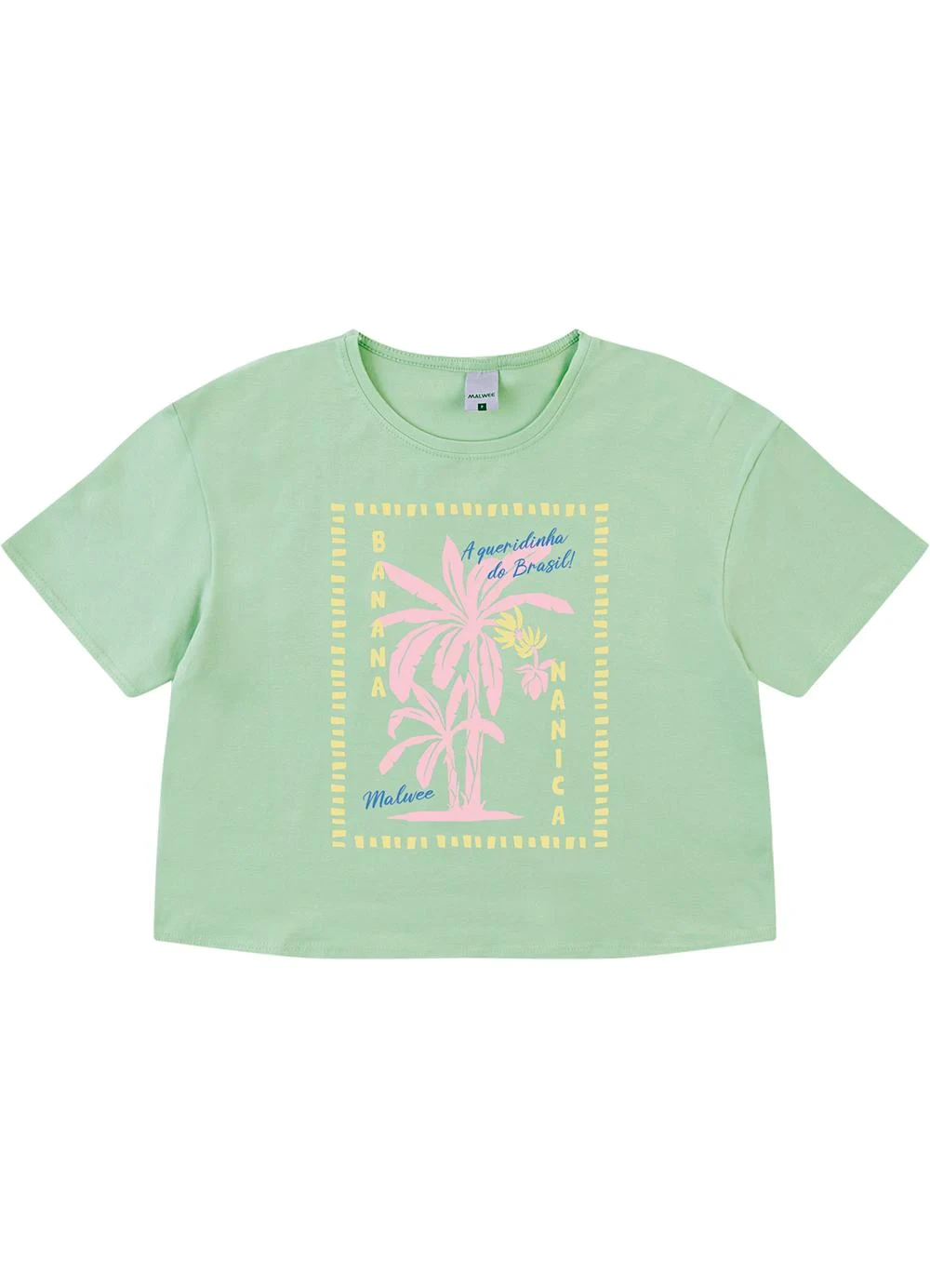 Malwee - Camiseta Cropped Banana Nanica Verde Água