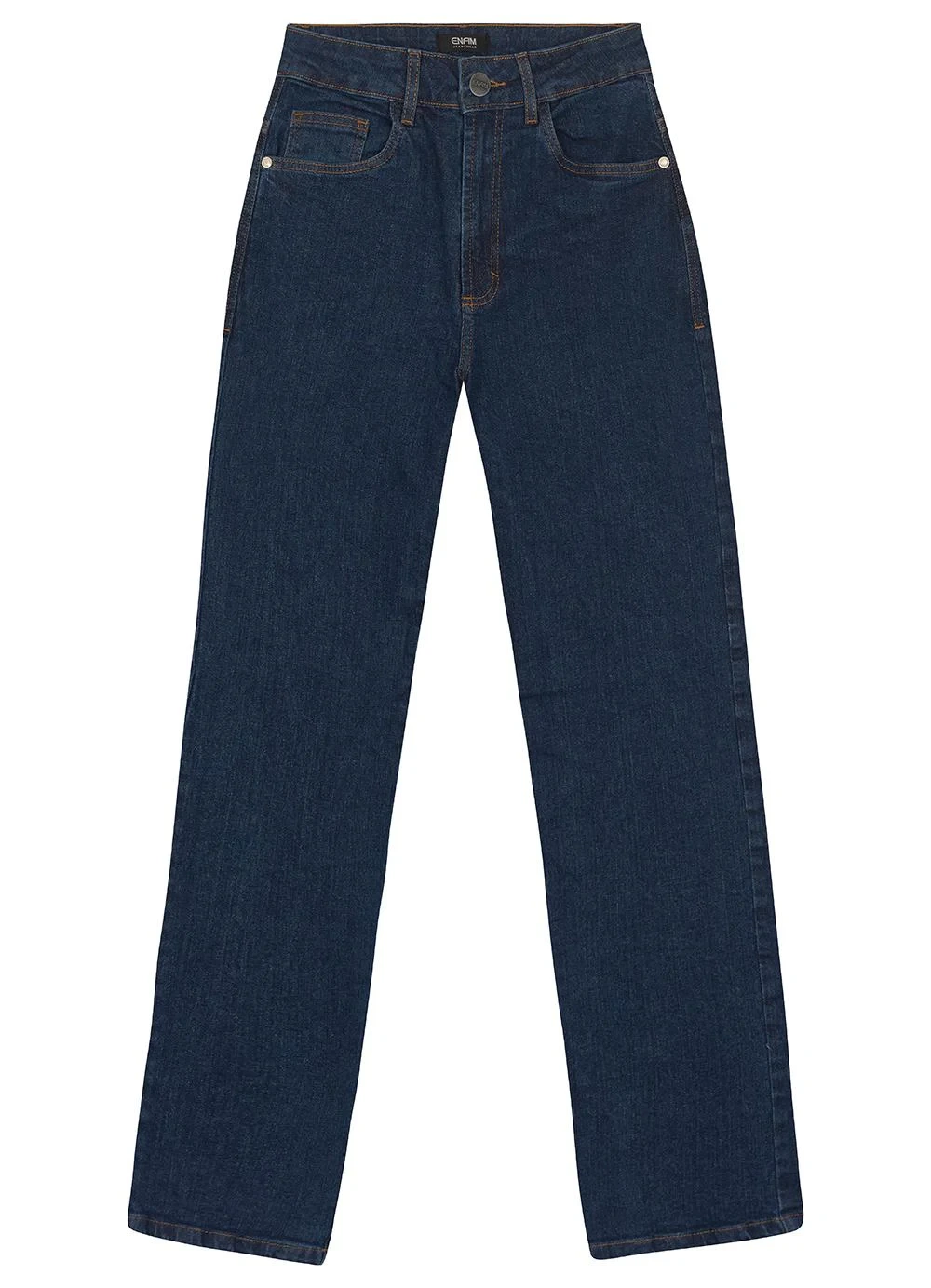 Enfim - Calça Jeans Reta Cintura Alta Azul Escuro