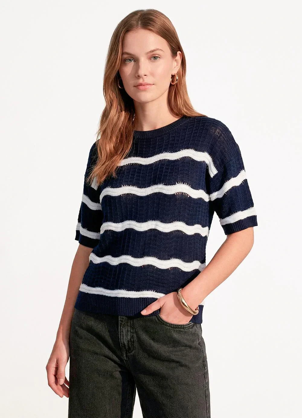 Quintess - Blusa Azul Marinho em Tricô