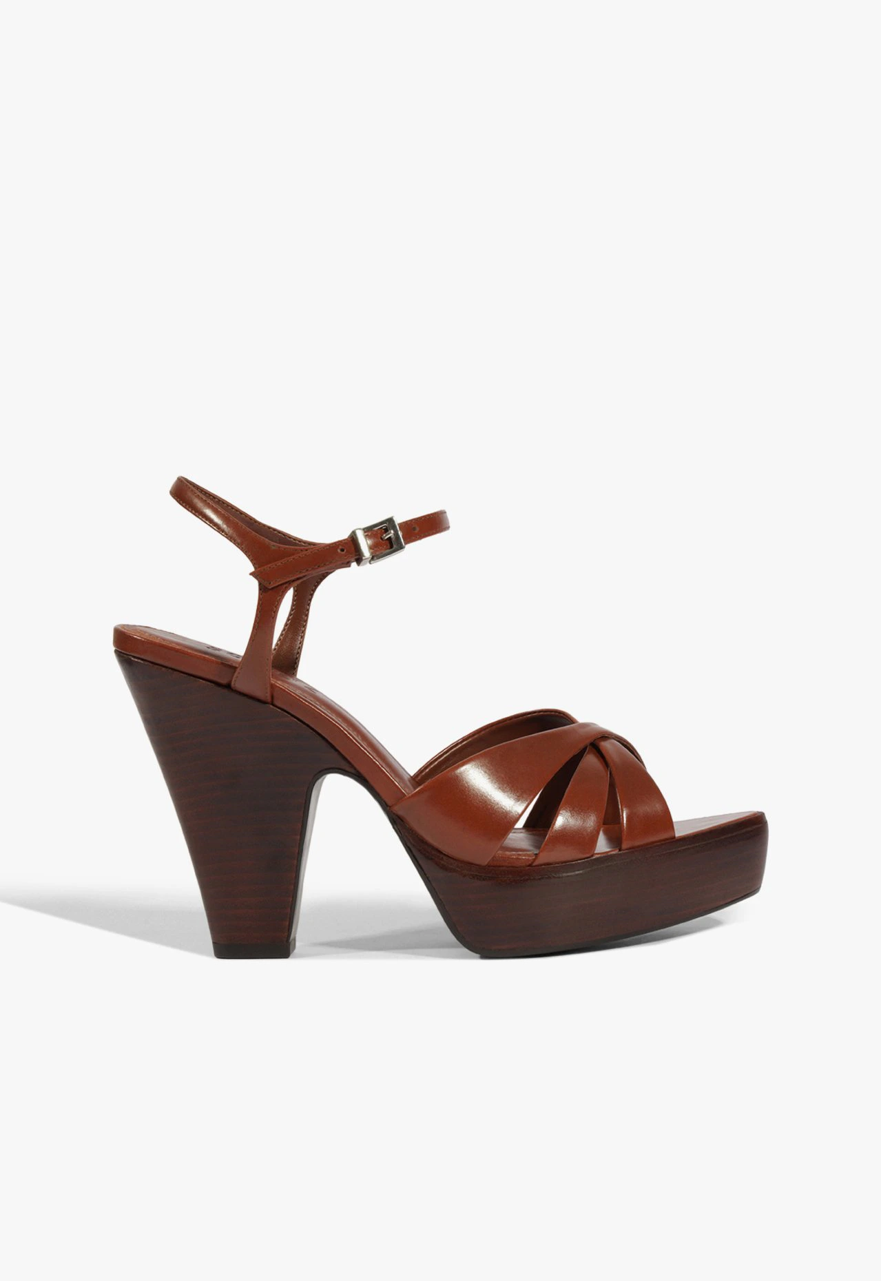 Sandália Keefa Wood Plataform Couro Marrom