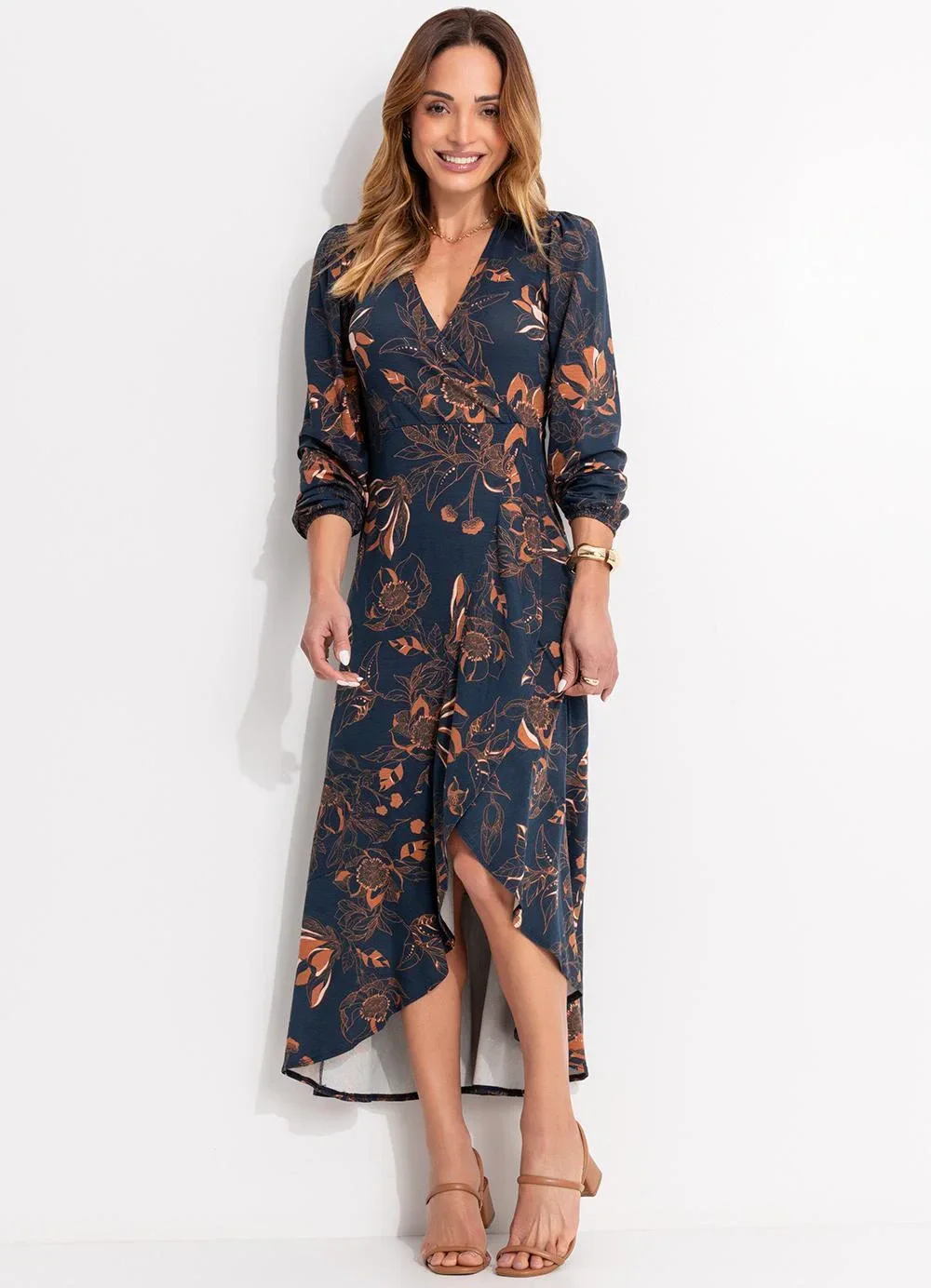 Quintess - Vestido Floral Artístico em Malha de Viscose