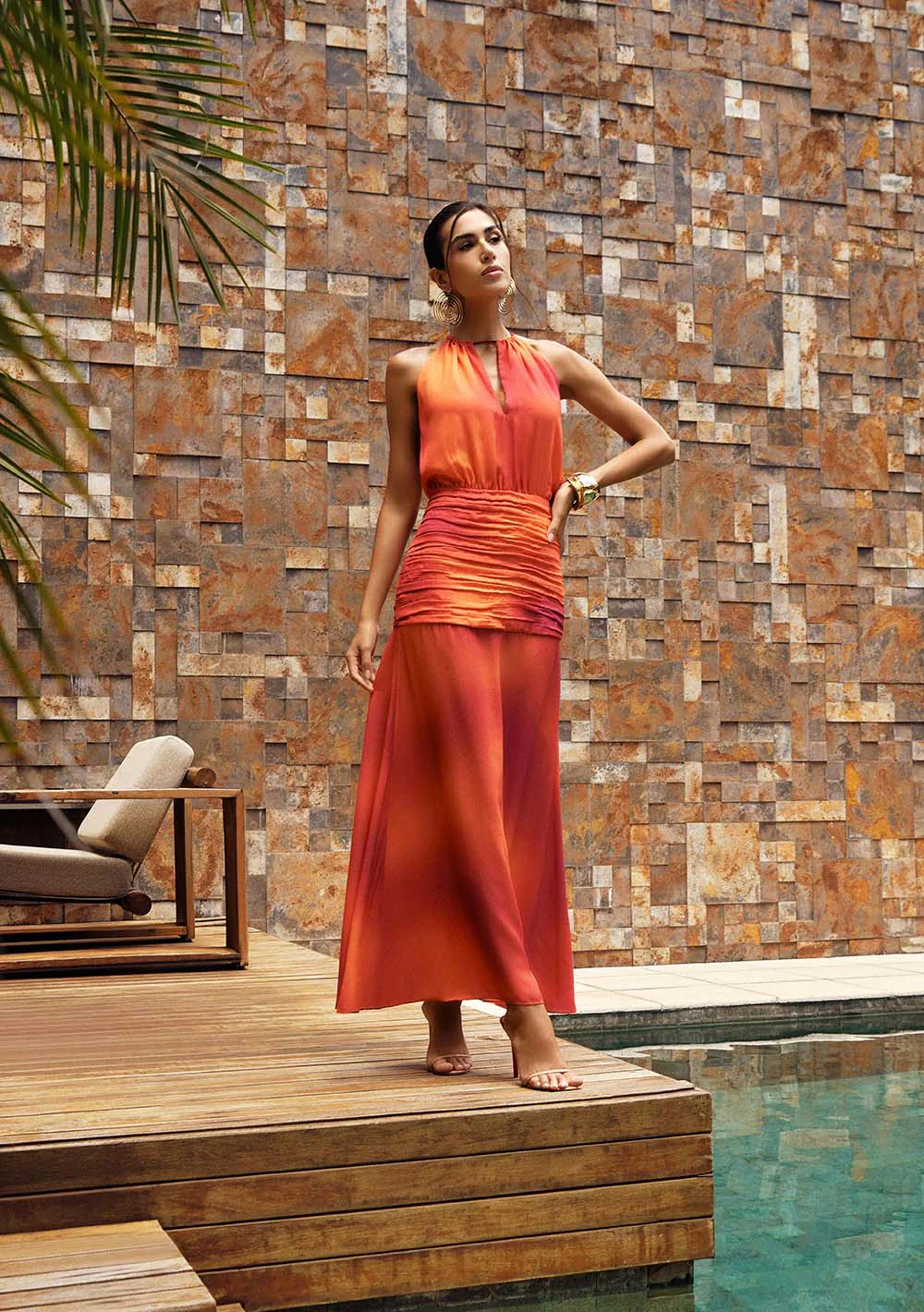 Vestido Longo Ajustado Miragem Laranja