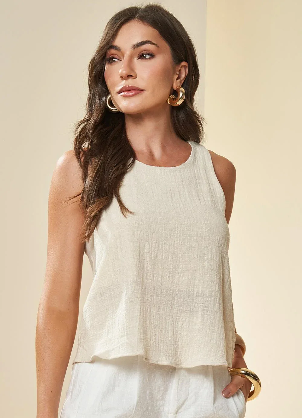 Doce Trama - Blusa Nature em Viscose Branco