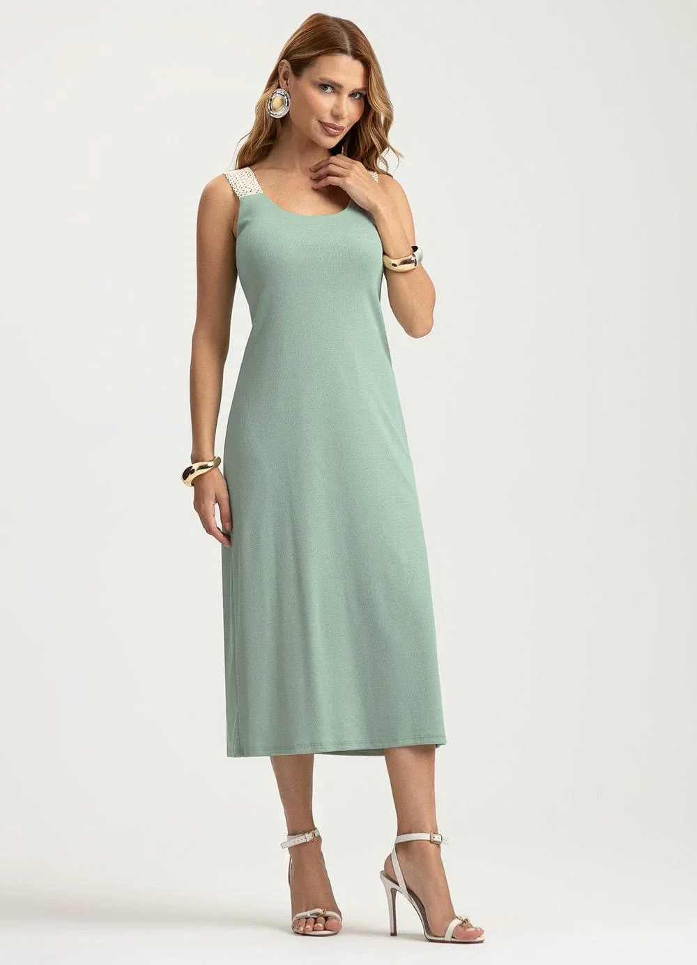 Gris - Vestido Midi em Canelado Verde