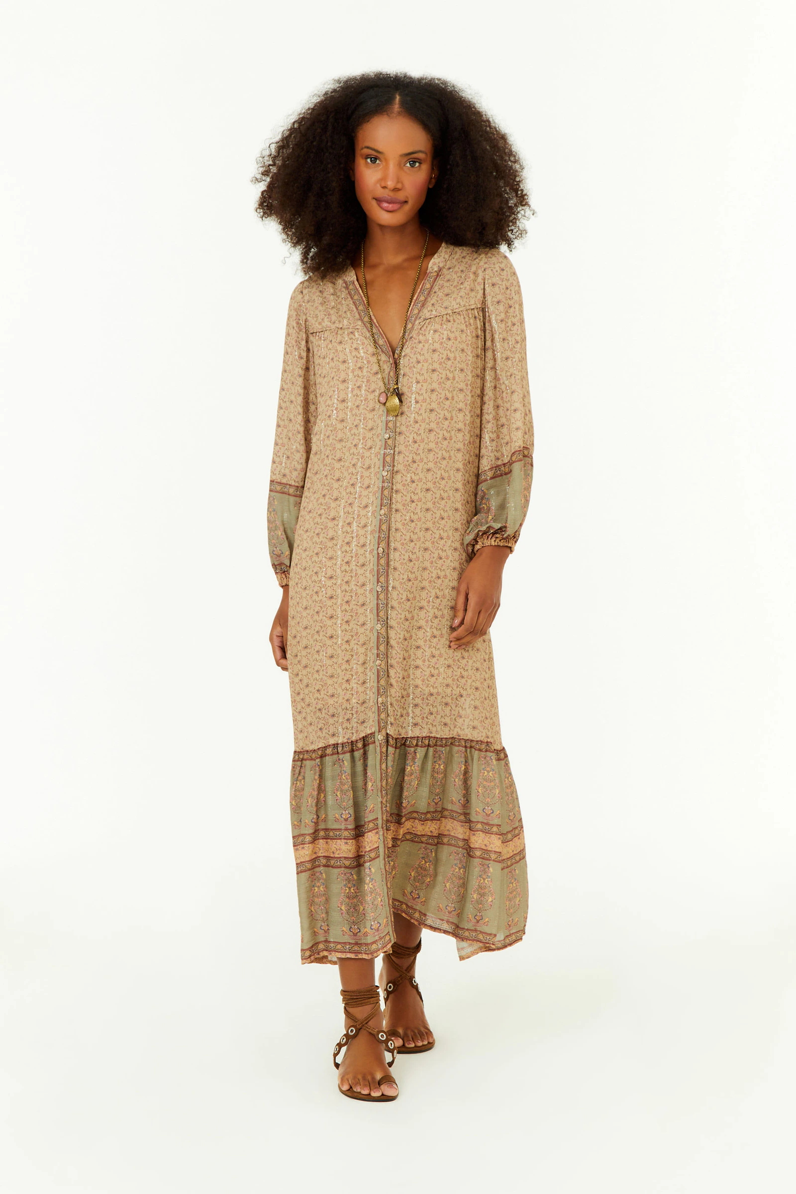 Vestido Midi Barrado Estampa Birdy