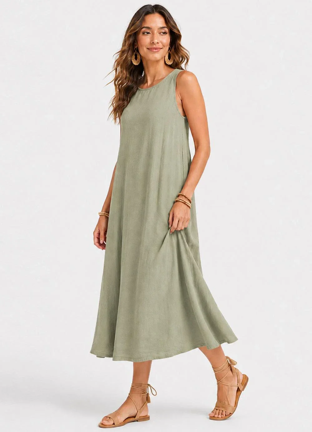 Rovitex - Vestido Midi Feminino Viscose com Bolsos Verde