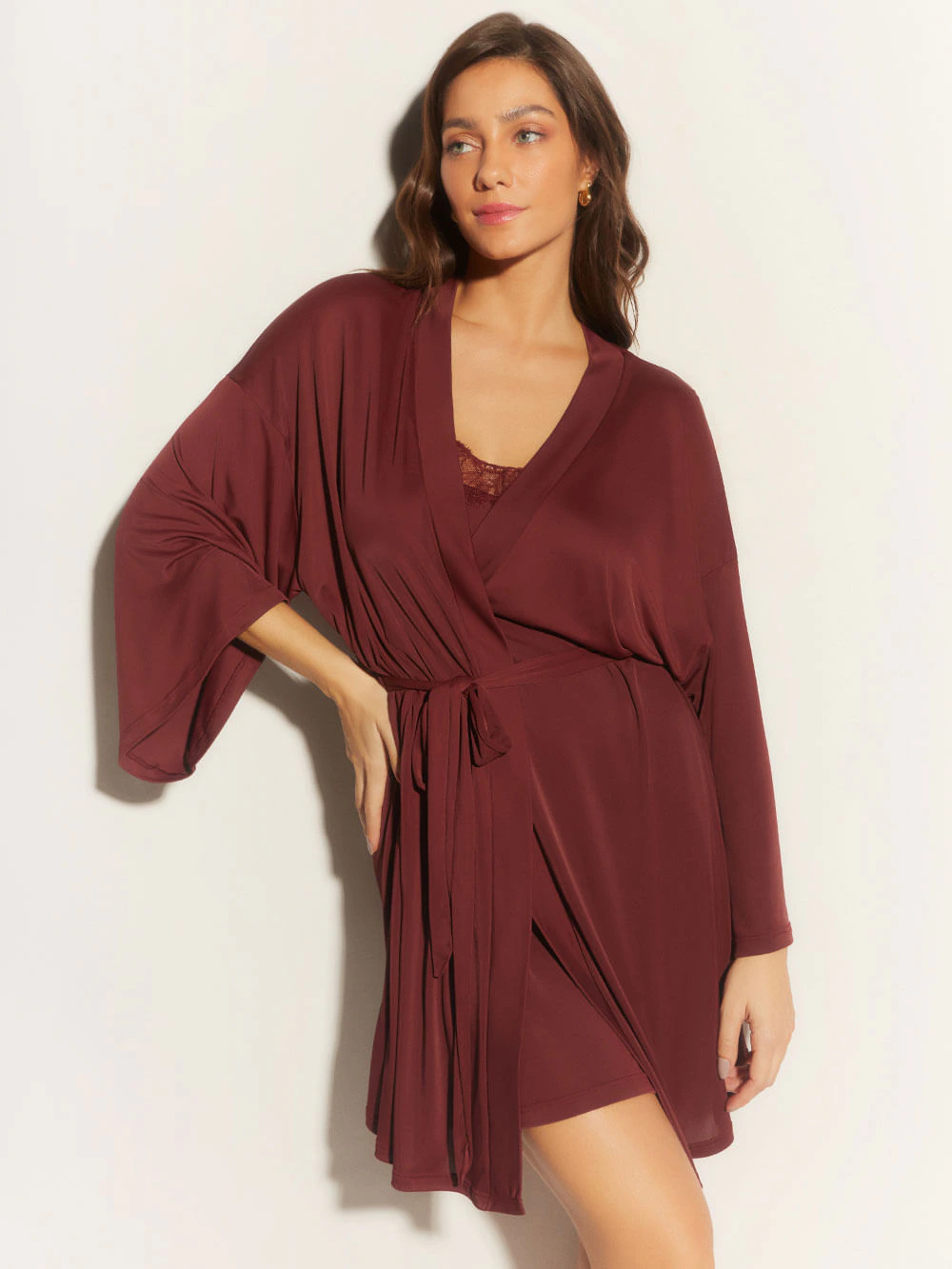 Kit Camisola e Robe Liganete Alala Vinho Escuro