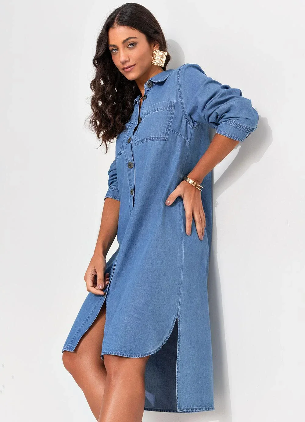 Quintess - Vestido Azul Claro em Jeans Leve