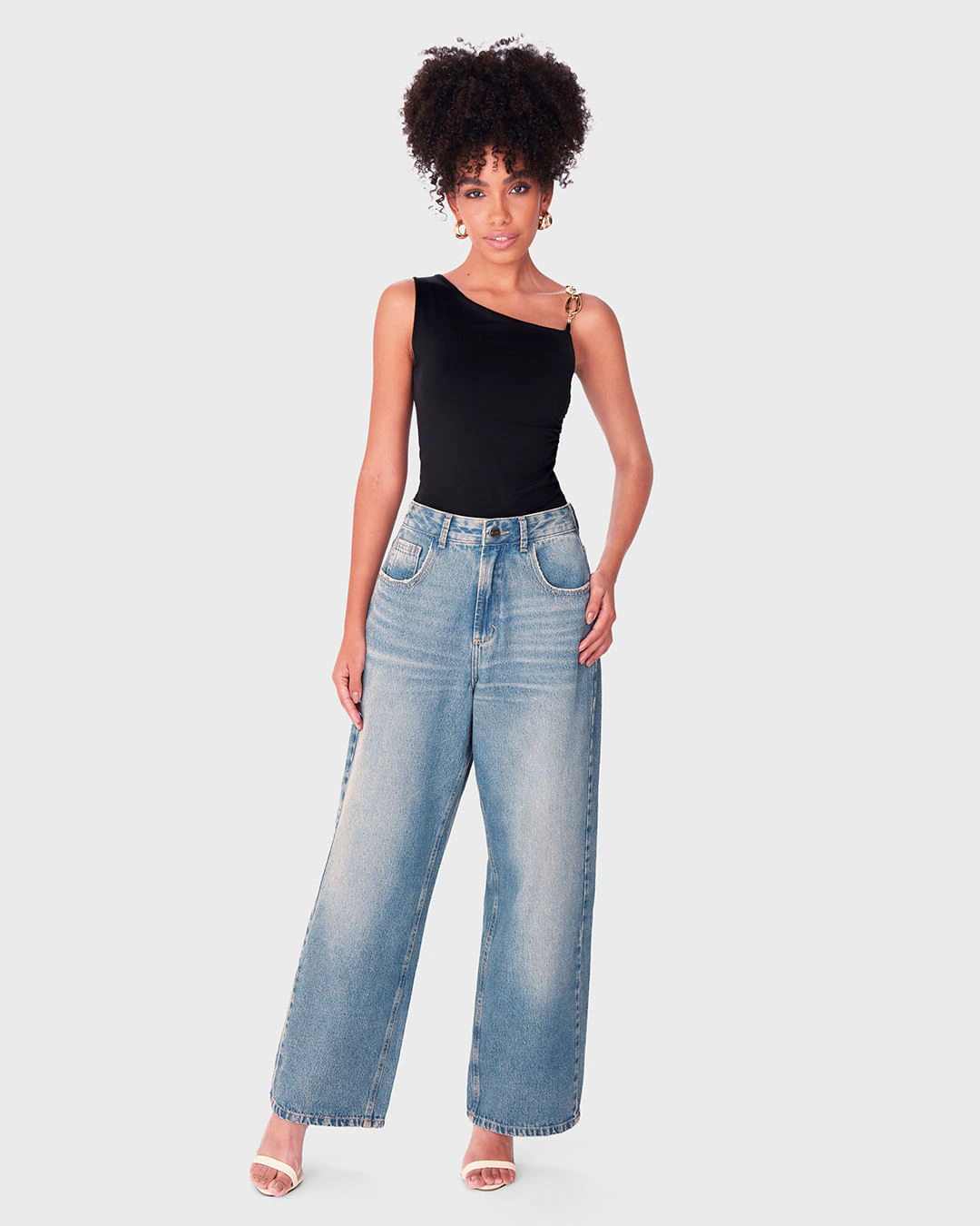 Calça Feminina Relaxed Cintura Média Em Jeans 100% Algodão - ENFIM