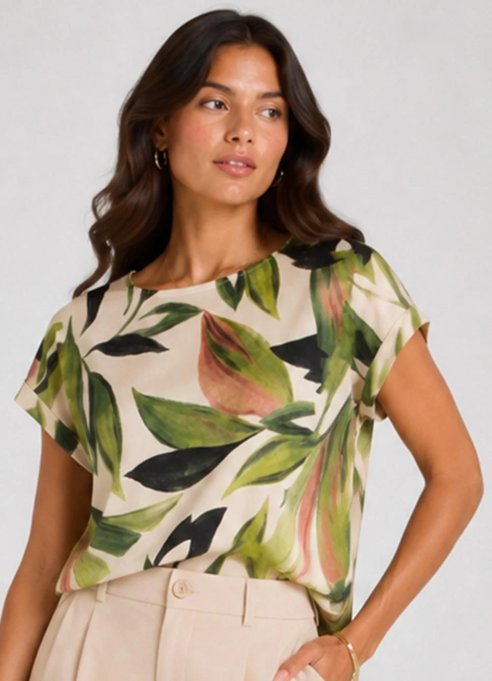 Infinita Cor - Blusa Feminina Manga Curta Estampada Verde