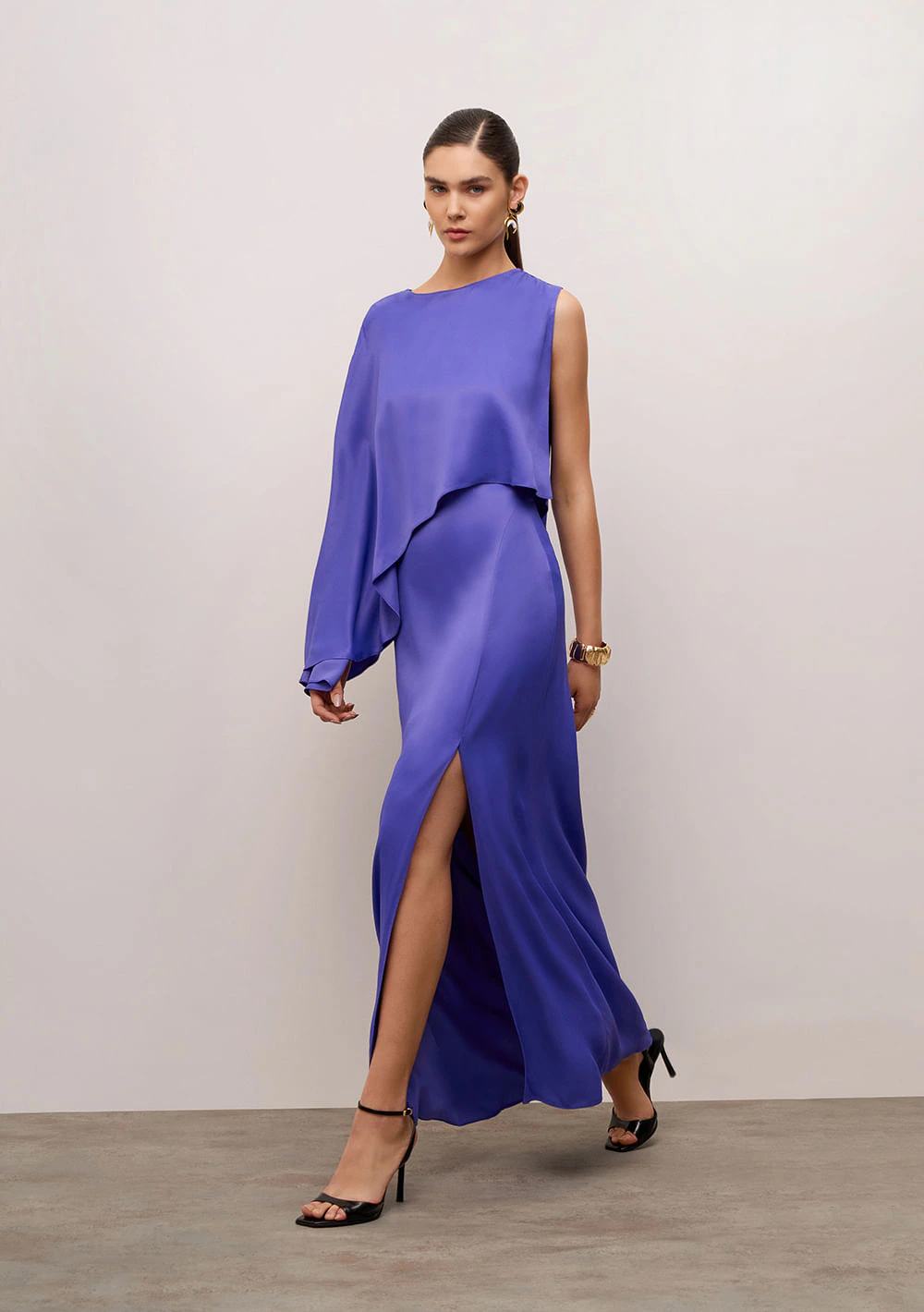 Vestido Iódice Solto Decote Careca Sem Manga Longo Azul