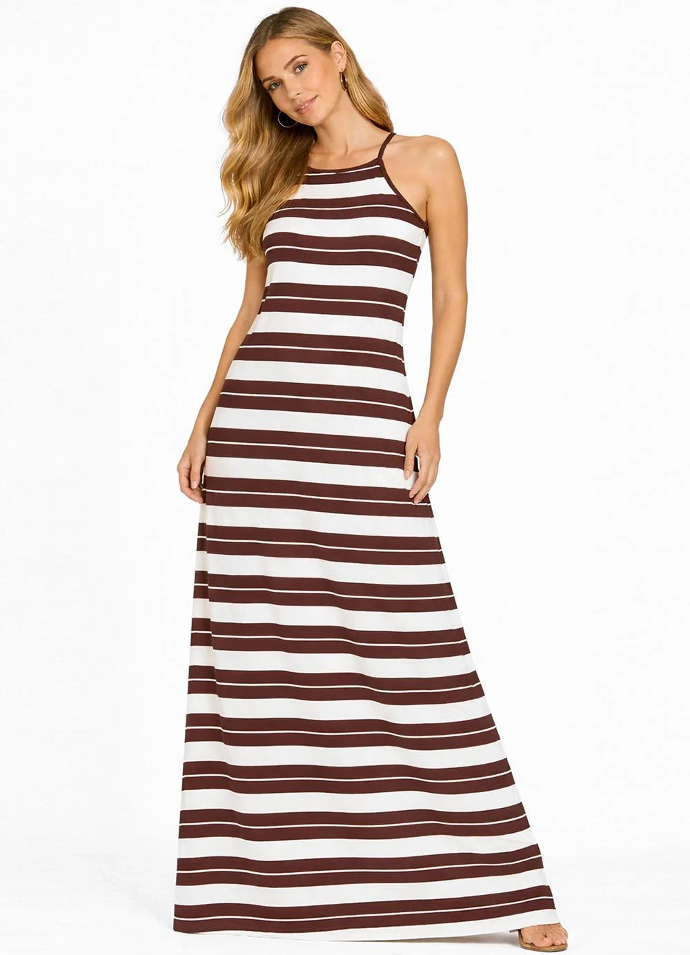 Infinita Cor - Vestido Longo Estampado sem Manga Marrom
