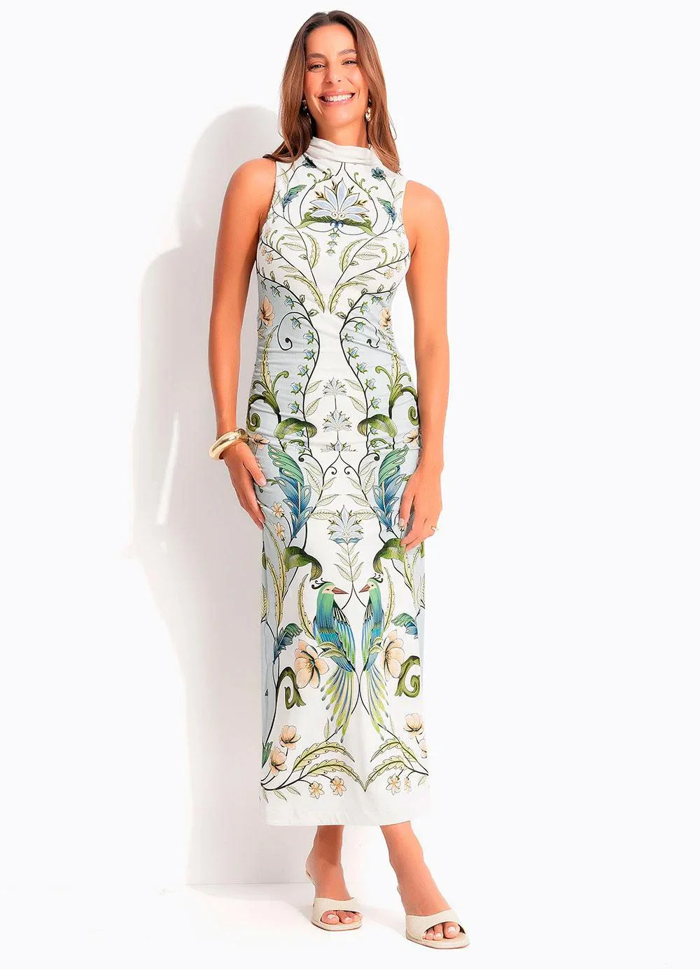 Farm - Vestido Midi Milena Bege