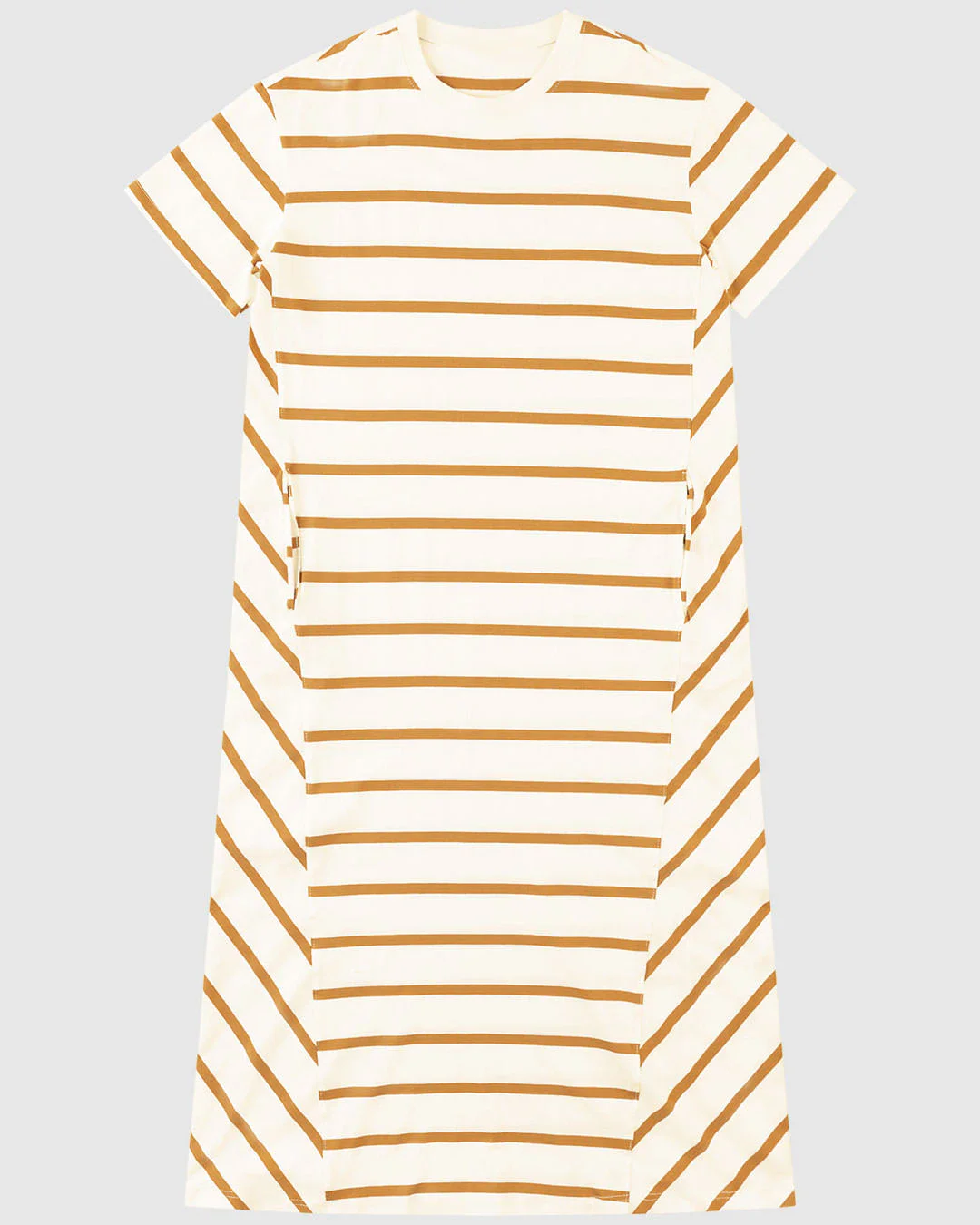 Vestido Midi Feminino Listrado Bolso Funcional Em Malha Algodão