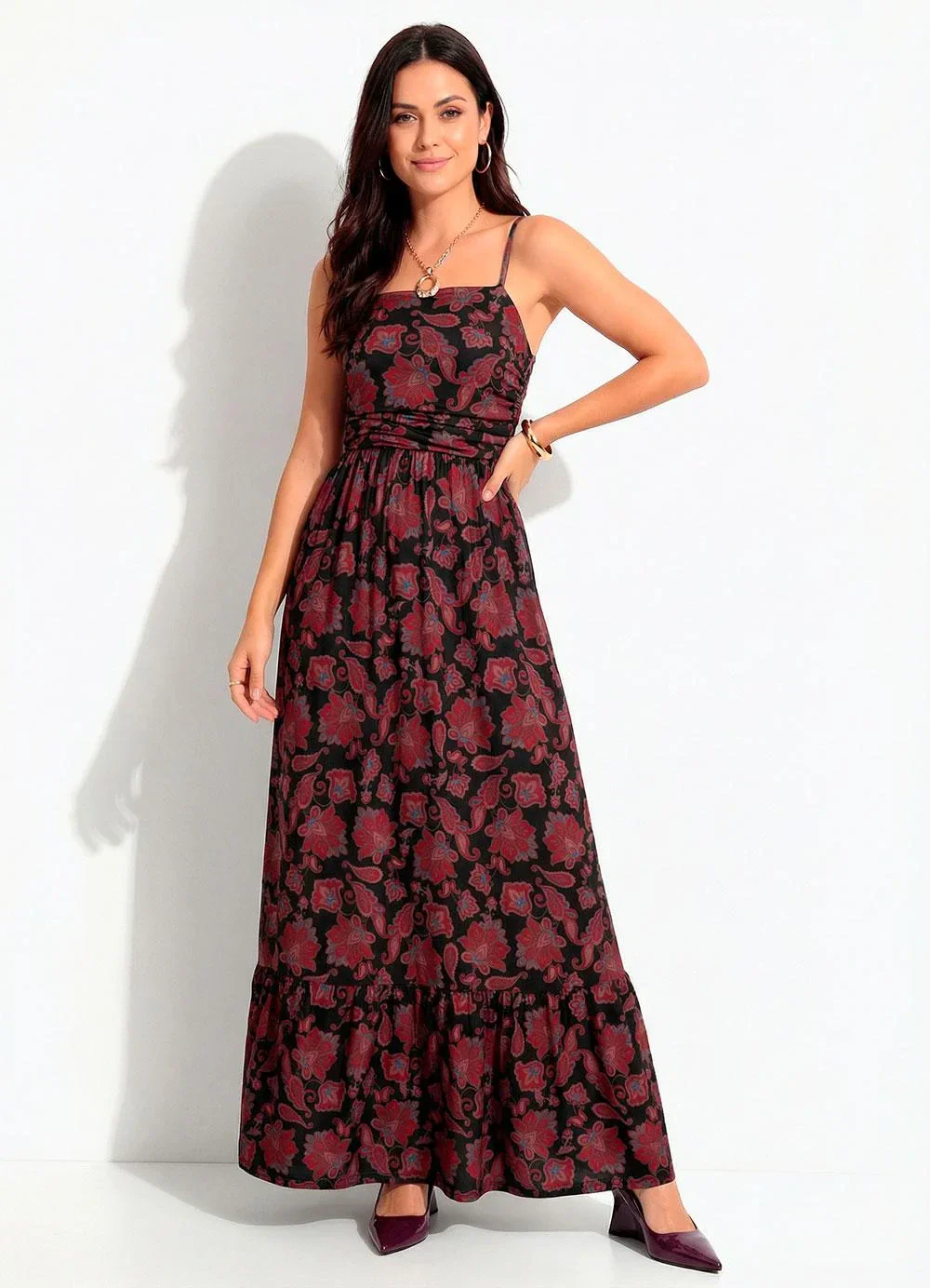 Quintess - Vestido Paisley Terroso em Malha Fria
