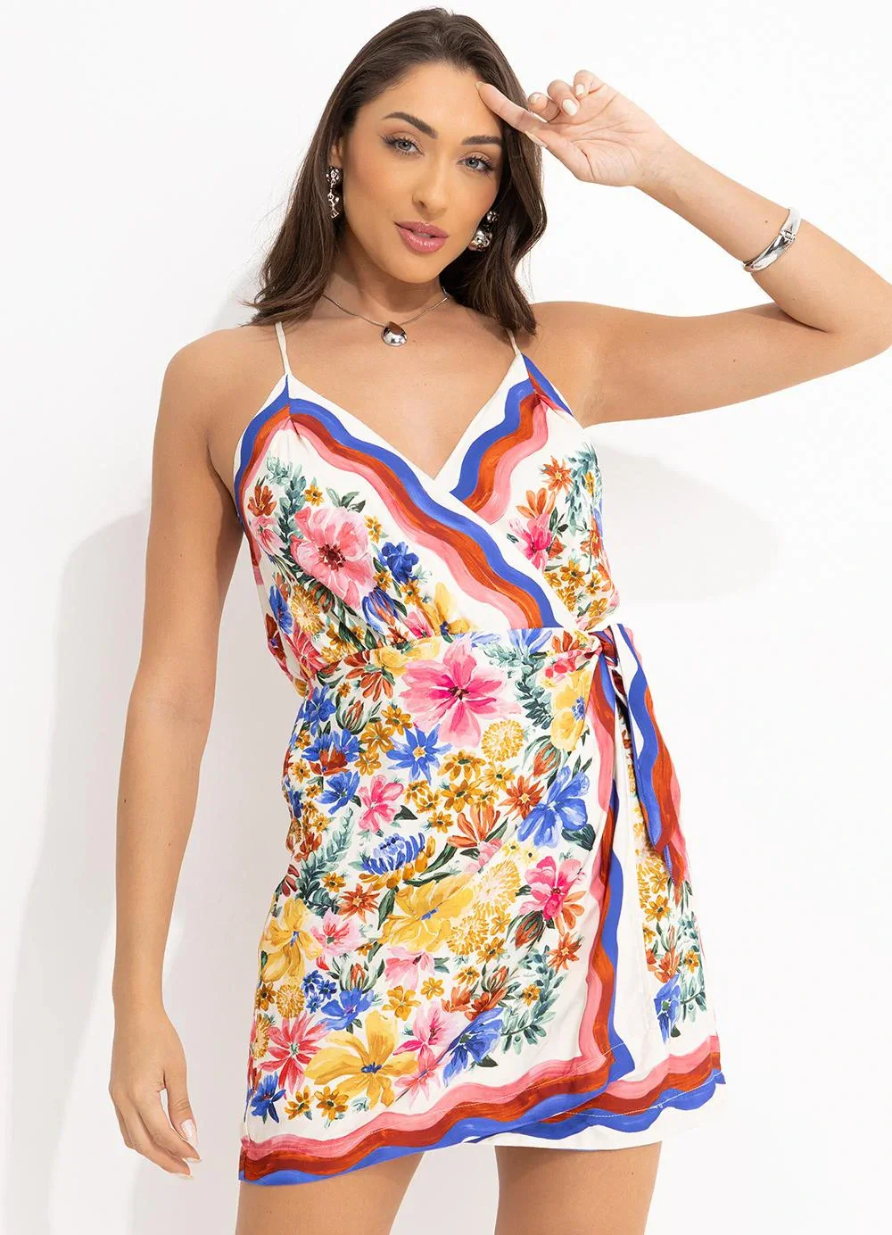 Farm - Vestido Curto Alcinha Lenco Floraline Off White