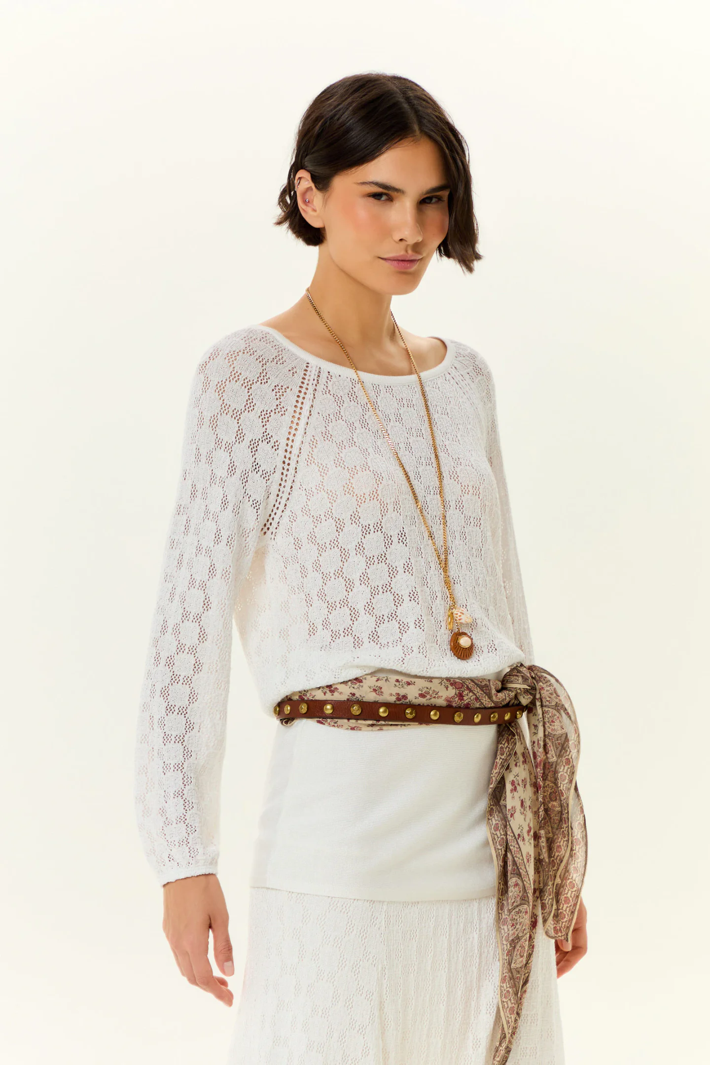 Blusa Tricot Rendada Manga Longa