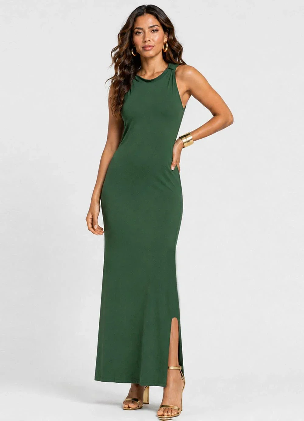 Infinita Cor - Vestido Feminino Longo em Viscose Verde