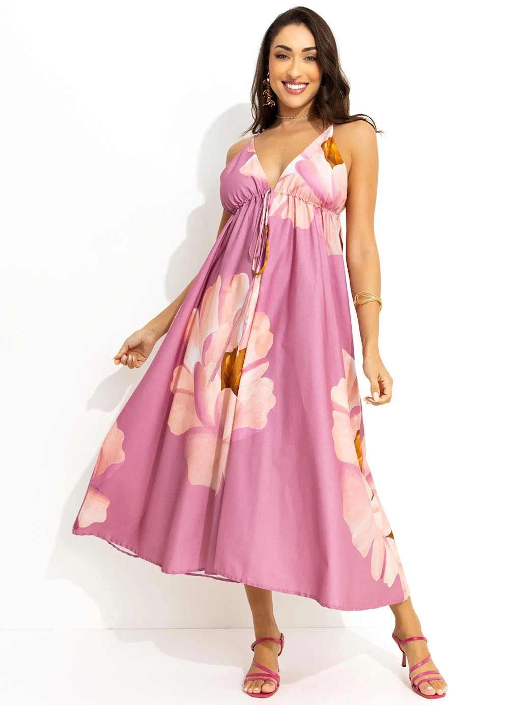 Farm - Vestido Cropped Chita Bella Flor Rosa