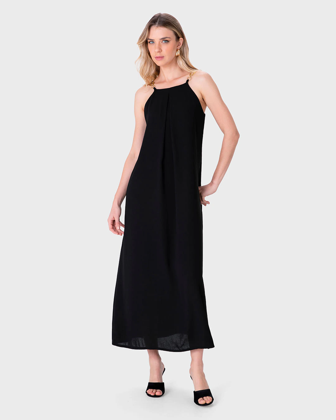 Vestido Midi Feminino Amplo com Alça Corrente em Crepe - ENFIM