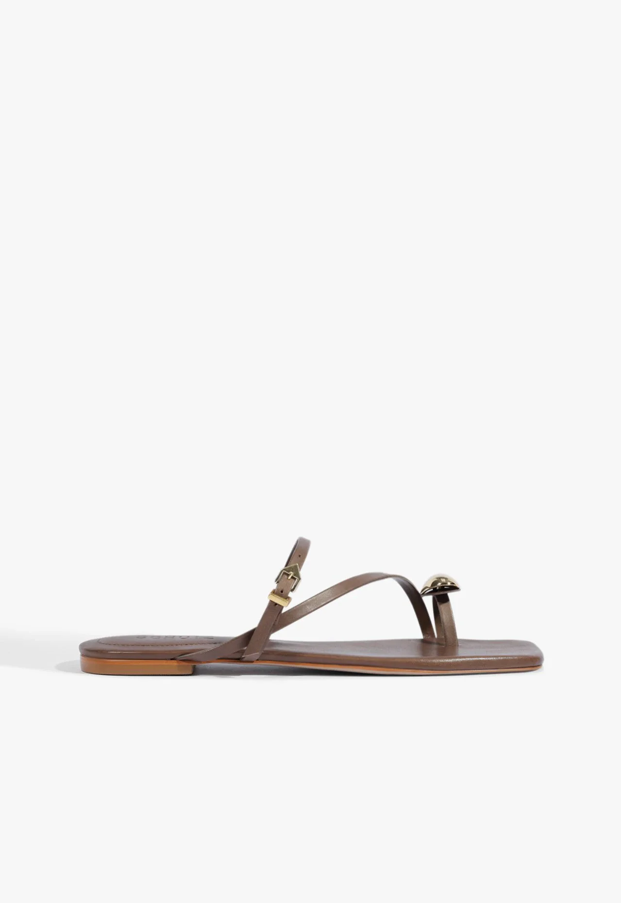 Sandália Rasteira Elysa Flat Couro Marrom