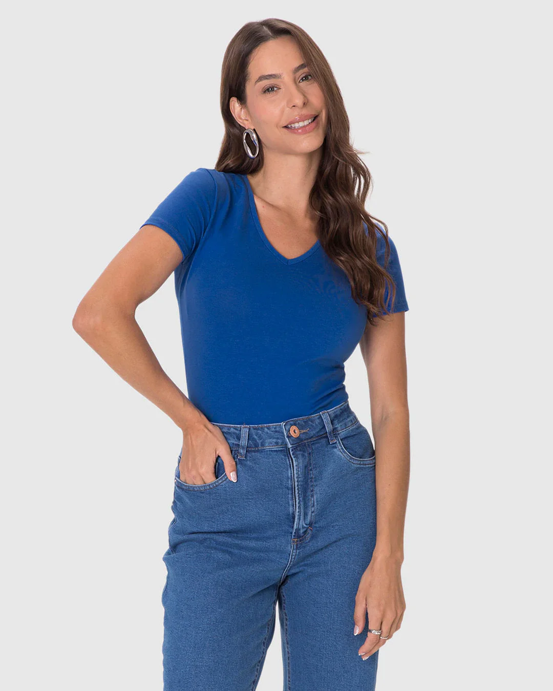 Camiseta Básica Feminina Decote V Em Algodão