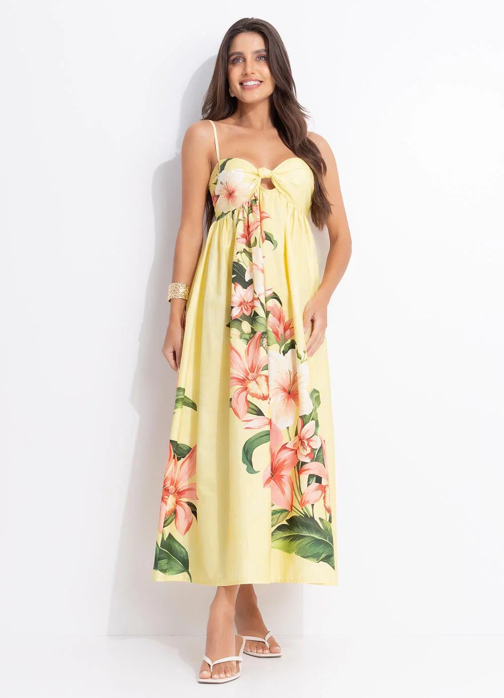 Farm - Vestido Longo Alcinhas Floribel Amarelo