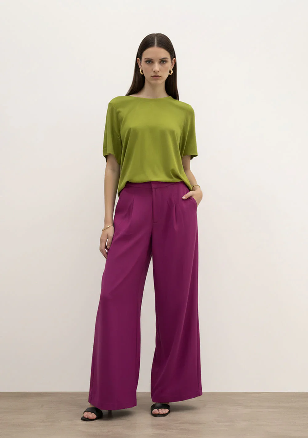 Calça Wide Alta Rosa