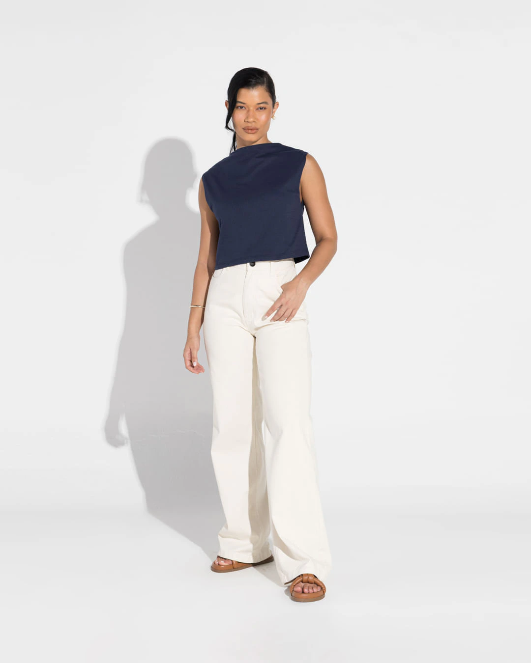 Regata Cropped Malha Striped Feminina