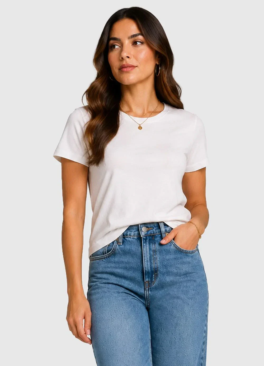 Infinita Cor - Camiseta Básica Feminina Algodão Bege
