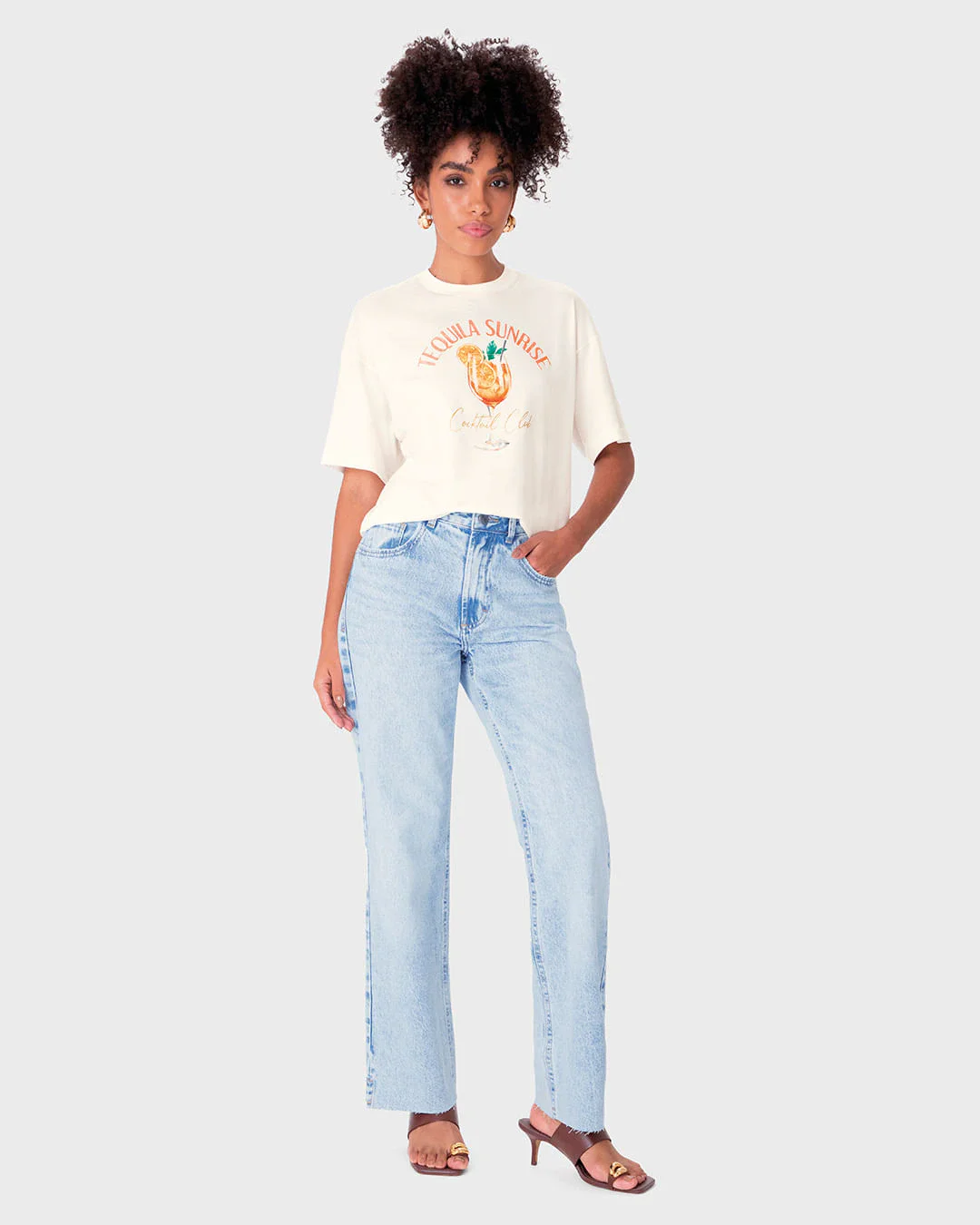 Camiseta Feminina Ampla Tequila Sunrise Cocktail Club Em Algodão - ENFIM