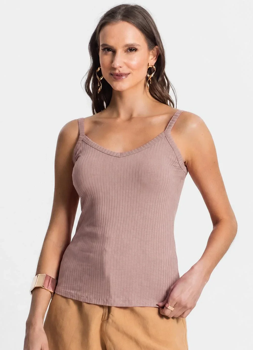 Rovitex - Blusa de Alça Feminina Bege