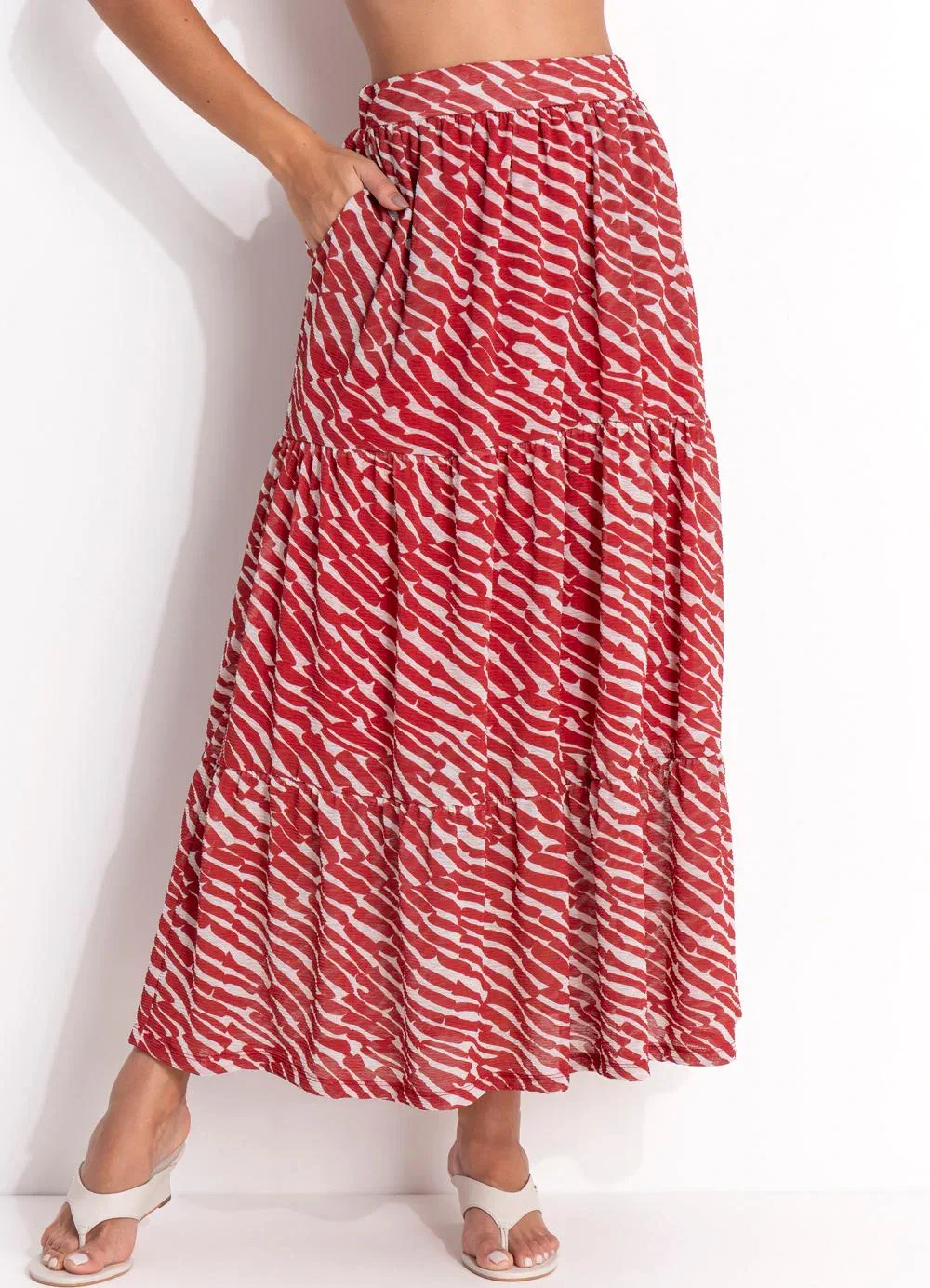 Quintess - Saia Animal Print em Malha Plissada