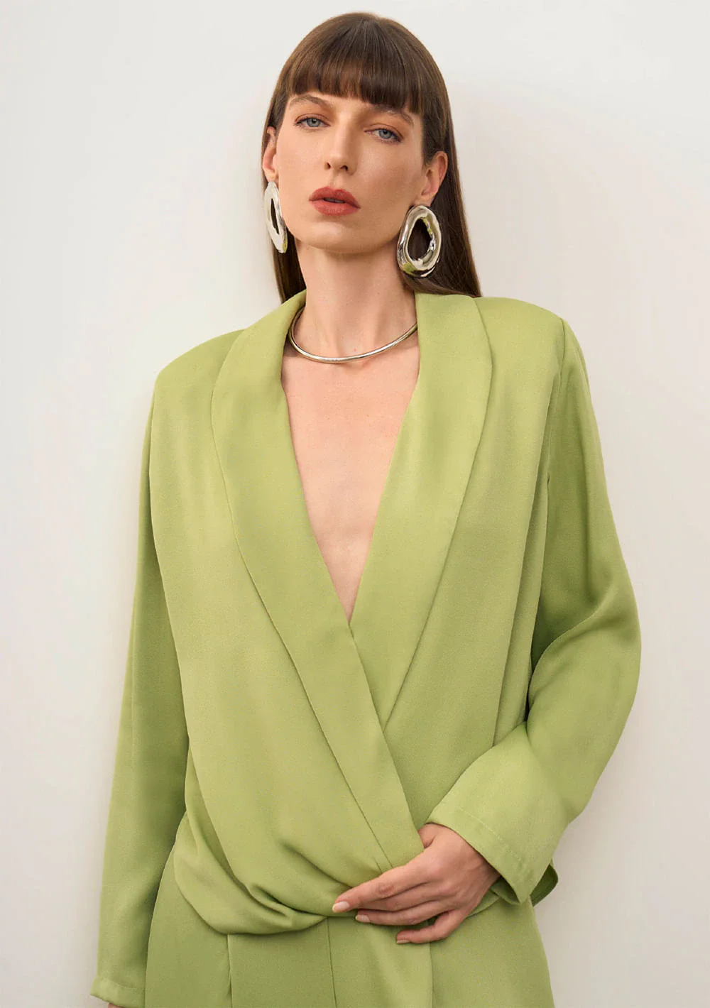 Blazer Iódice Solto Manga Longa Padrão Verde