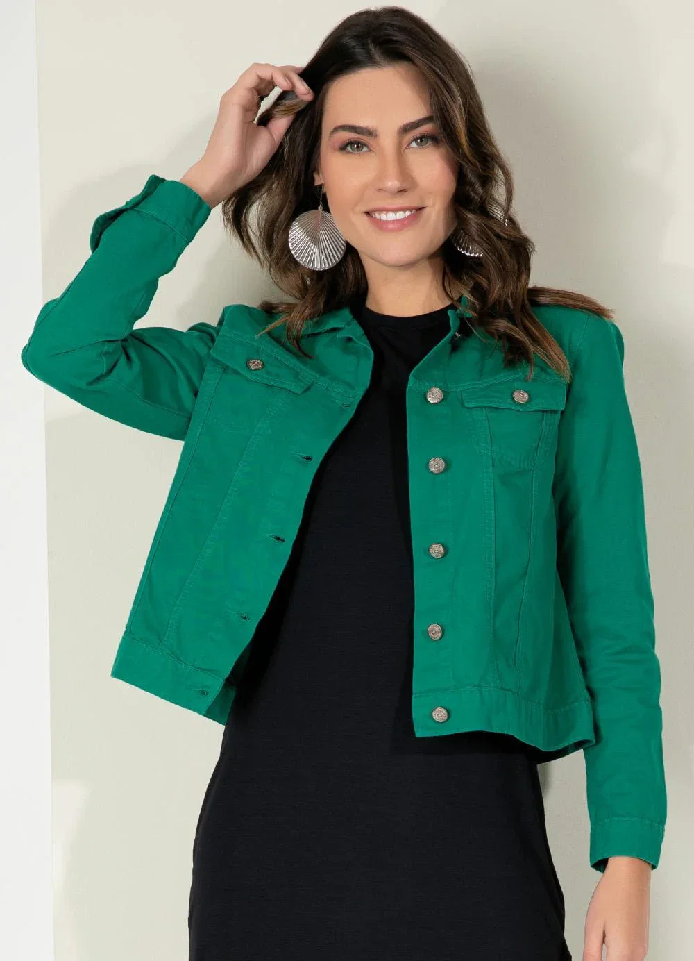 Quintess - Jaqueta Verde com Bolsos e Gola
