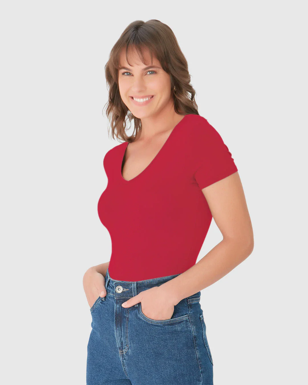 Blusa Básica Feminina Decote V Em Viscose Stretch